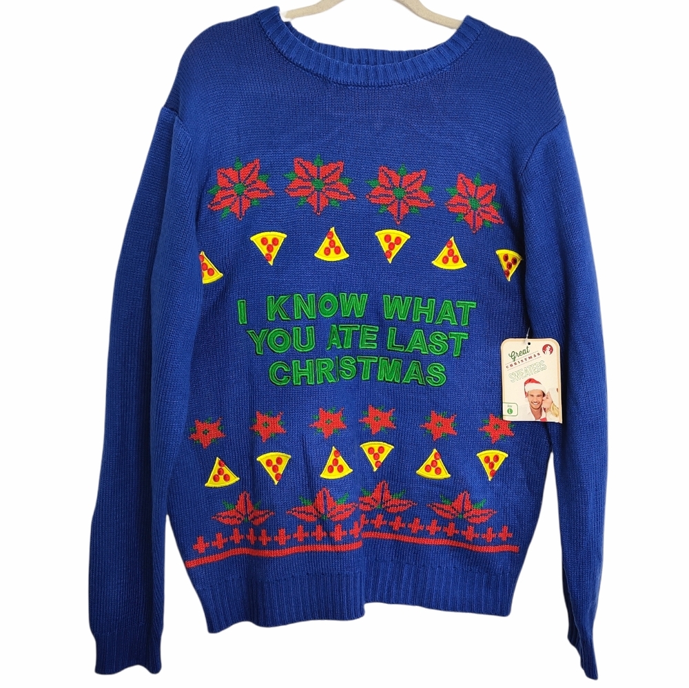 GCS Co. Ugly Christmas Sweater "I know what you ate last Christmas" NWT sz L
